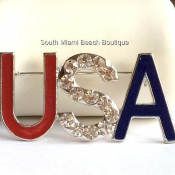 Silver USA Flag Pin Brooch Crystal Patriotic US - Picture 2 of 8
